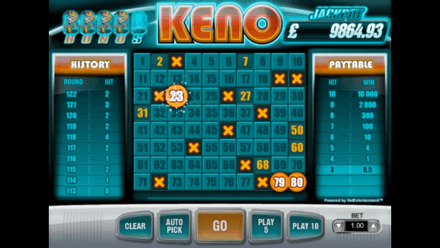 Игровой интерфейс Keno 2