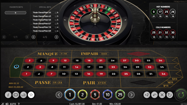 Игровой интерфейс French Roulette 7
